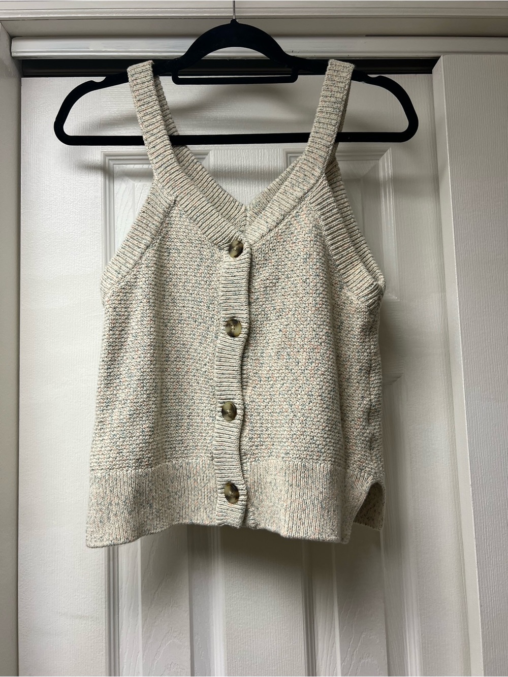 Madewell Marled Cream and Green Knit Tank Top